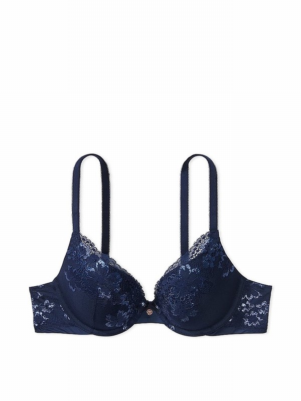 Navy / Blue Victoria Secret Noir Lace Full Cup Push Up Bras | RQZSF9247