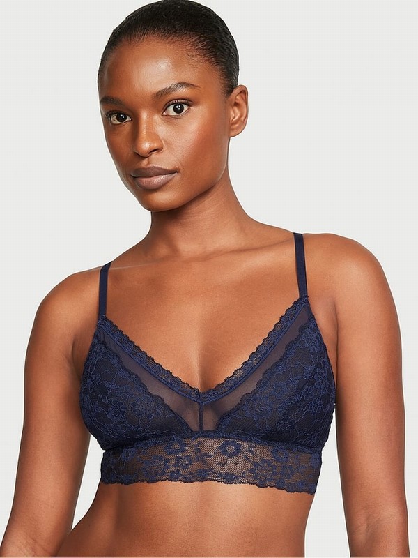 Navy / Blue Victoria Secret Noir Posey Lacelette Bras | RSUZJ7392