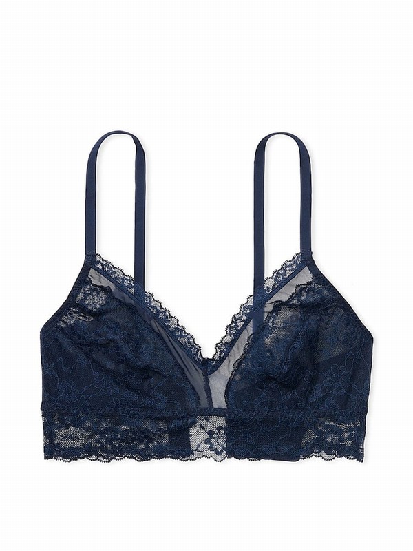 Navy / Blue Victoria Secret Noir Posey Lacelette Bras | RSUZJ7392