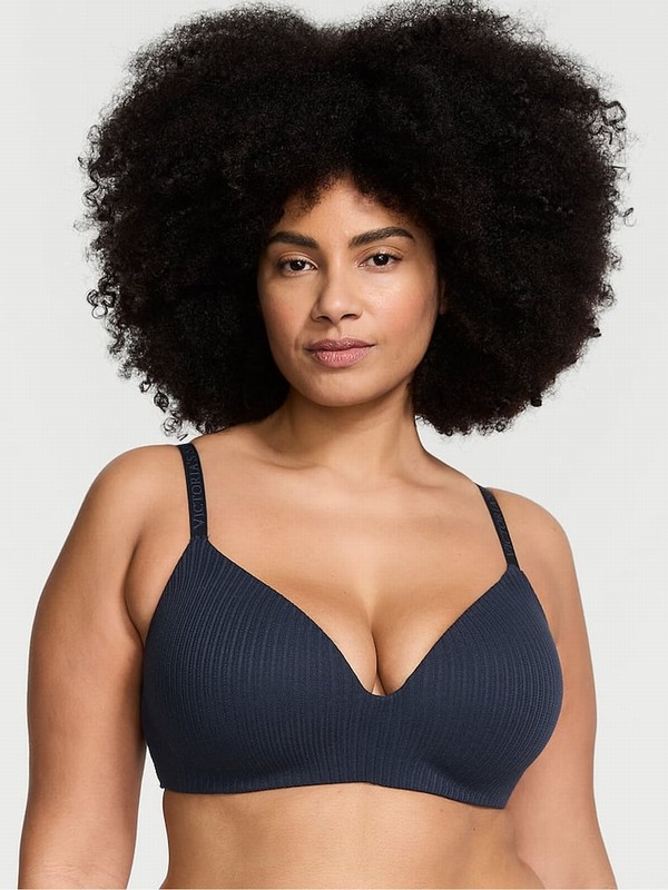 Navy / Blue Victoria Secret Ribbed Non WiLightly Lined Bras | WUHPY2637