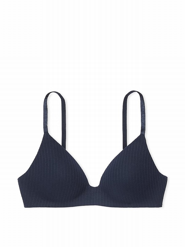 Navy / Blue Victoria Secret Ribbed Non WiLightly Lined Bras | WUHPY2637