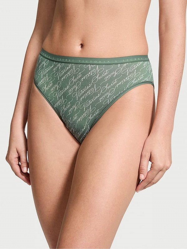 Olive / Green Victoria Secret Faded Sage Script Brief Underwear | EVTBO7039