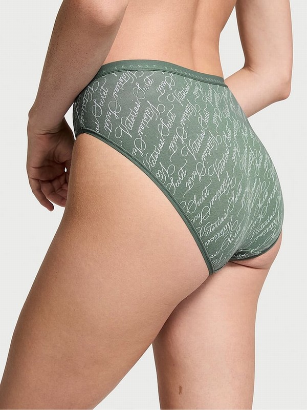 Olive / Green Victoria Secret Faded Sage Script Brief Underwear | EVTBO7039