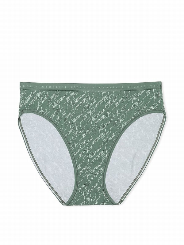 Olive / Green Victoria Secret Faded Sage Script Brief Underwear | EVTBO7039