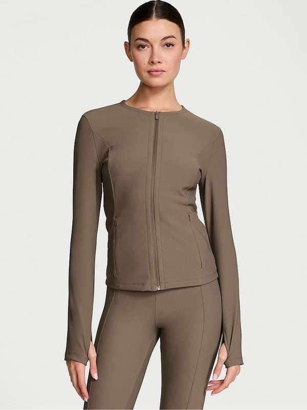 Olive / Green Victoria Secret Full Zip VSX Rib Jackets | AQSXE7038