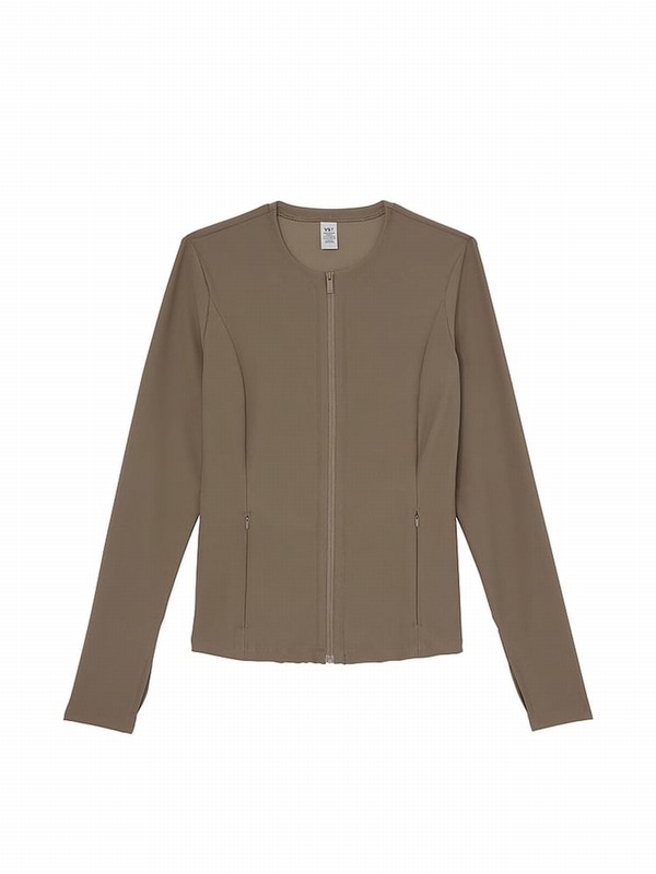 Olive / Green Victoria Secret Full Zip VSX Rib Jackets | AQSXE7038