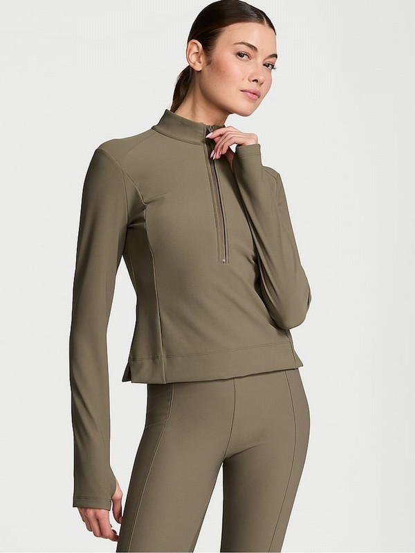 Olive / Green Victoria Secret Half Zip VSX Rib Jackets | AXEIU5762