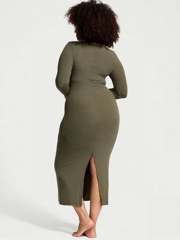 Olive / Green Victoria Secret Ribbed Modal Long Slip Dress | SITZP2745