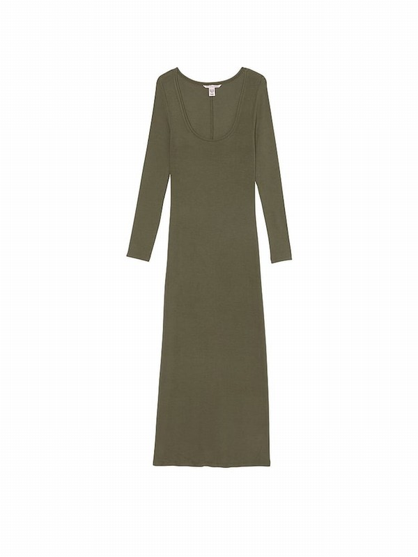 Olive / Green Victoria Secret Ribbed Modal Long Slip Dress | SITZP2745