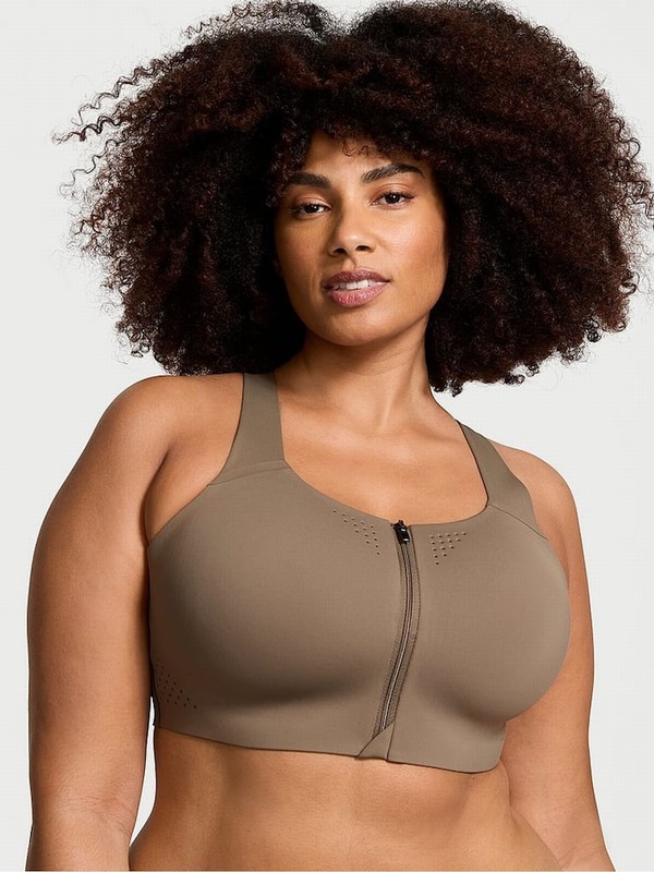 Olive / Green Victoria Secret Terra Front Close VSX Featherweight™ Max High Support Sports Bra | AEGSL4267