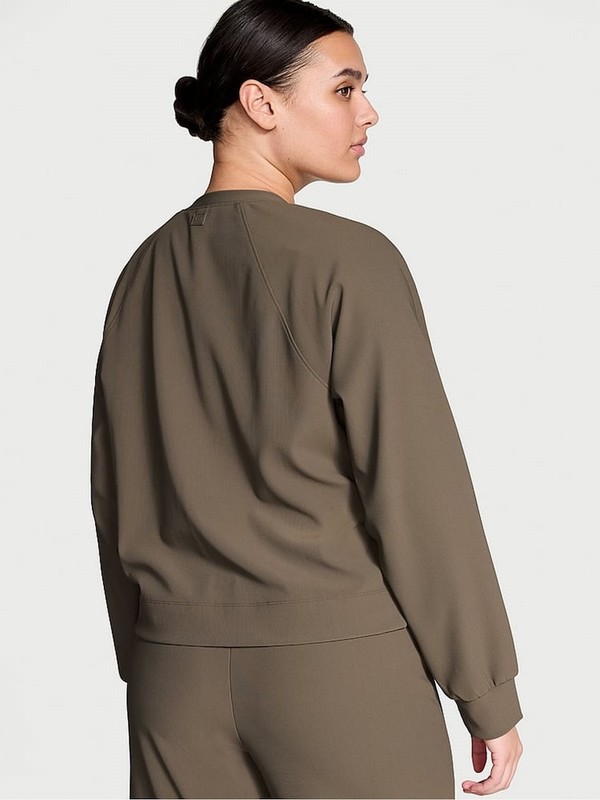 Olive / Green Victoria Secret VSX Rib Crew Neck Sweatshirts | UPNHD3841