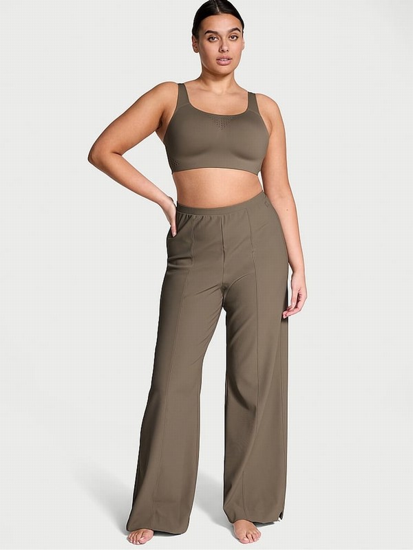 Olive / Green Victoria Secret VSX Rib Wide Leg Joggers | VISLW0461