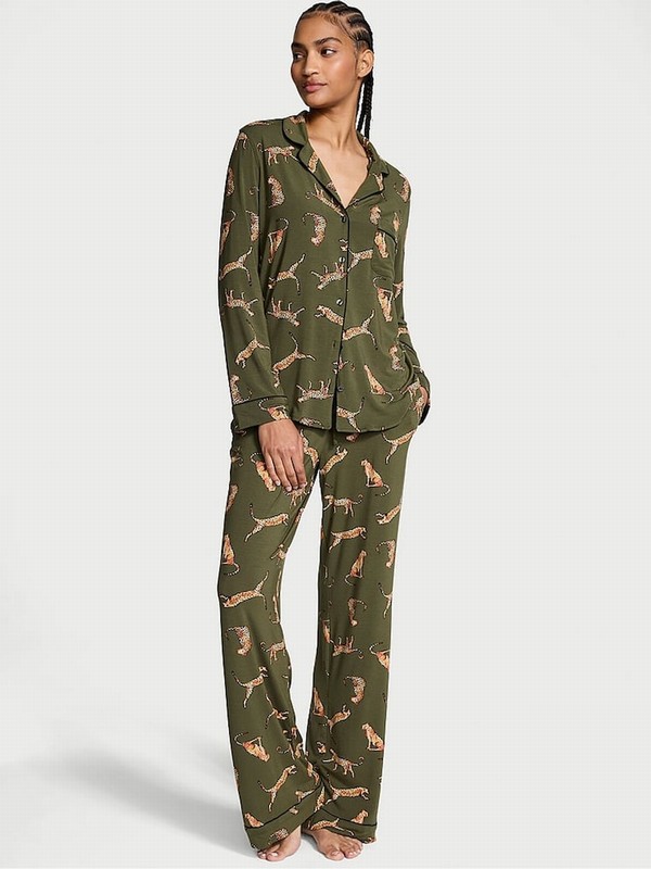 Olive / Green / Leopard Victoria Secret Modal Long Nightwear | GORIH7642