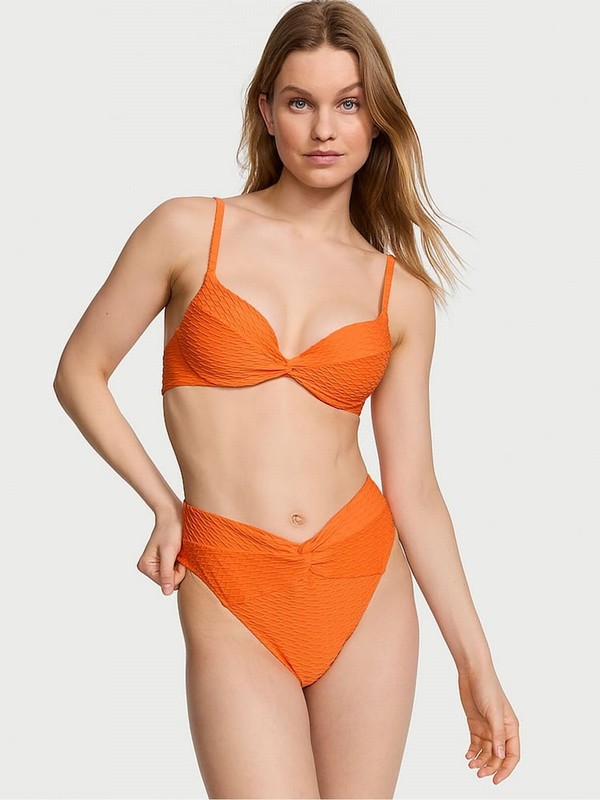 Orange Victoria Secret Sunset Orange Fishnet High Leg Bikini Bottom | SACNW1089