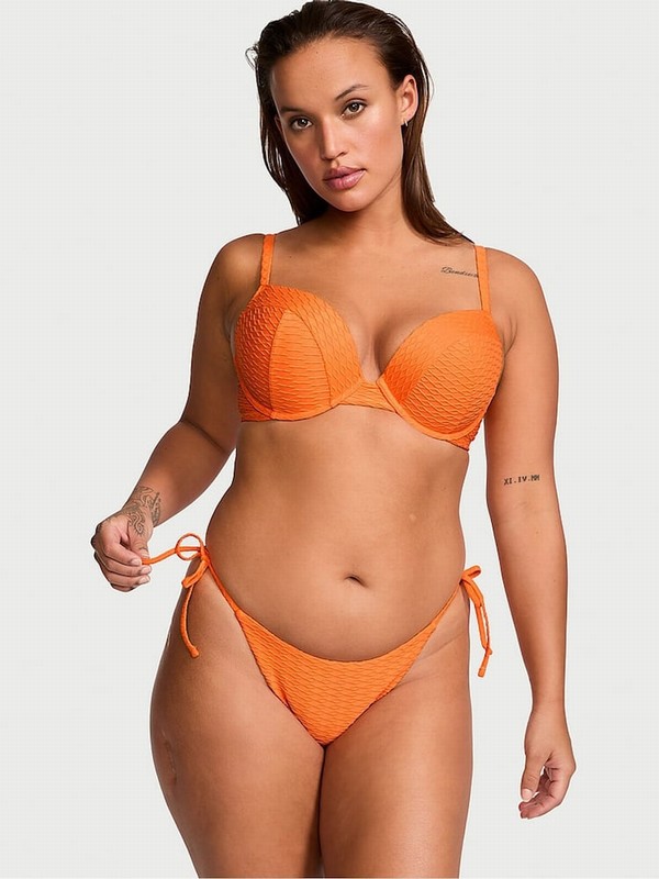 Orange Victoria Secret Sunset Orange Fishnet Tie Side High Leg Bikini Bottom | JEVGM6832