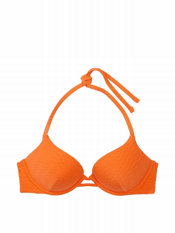 Orange Victoria Secret Sunset Orange Fishnet Add 2 Cups Push Up Bikini Top | HGNXI8195