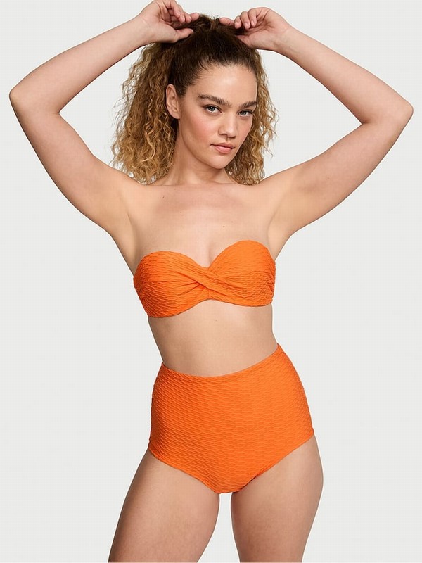 Orange Victoria Secret Sunset Orange Fishnet Strapless Bikini Top | FBTMC7962