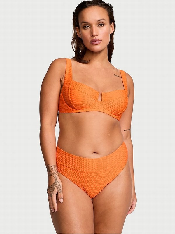 Orange Victoria Secret Sunset Orange Fishnet Balcony Bikini Top | FDOMK1853