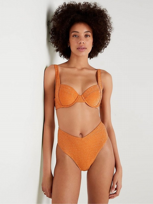 Orange Victoria Secret Tangelo Orange Push Up Shimmer Bikini Top | NDLYO9462
