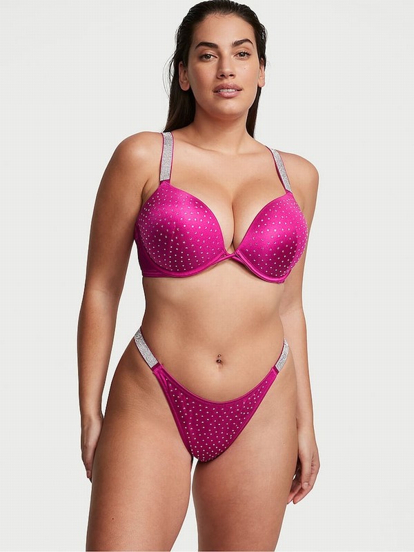 Pink Victoria Secret Berry Blush Add 2 Cups Push Up Shine Strap Bikini Top | FRZMQ7854