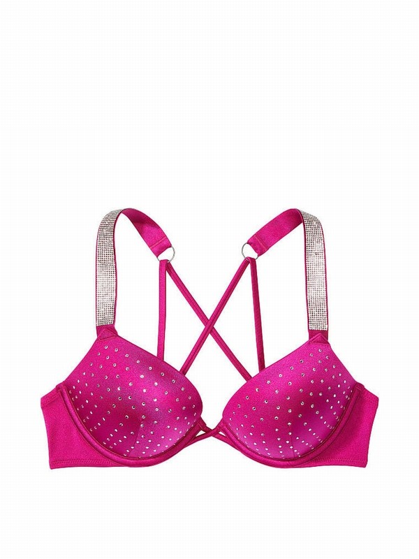 Pink Victoria Secret Berry Blush Add 2 Cups Push Up Shine Strap Bikini Top | FRZMQ7854