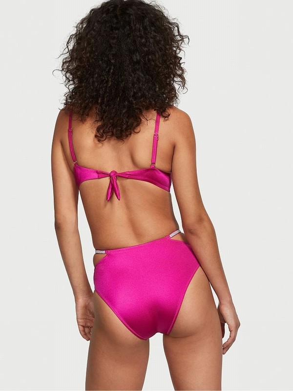 Pink Victoria Secret Berry Blush High Waisted Shine Strap Bikini Bottom | AOHLX6148