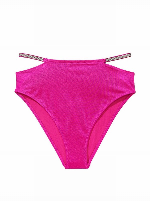 Pink Victoria Secret Berry Blush High Waisted Shine Strap Bikini Bottom | AOHLX6148