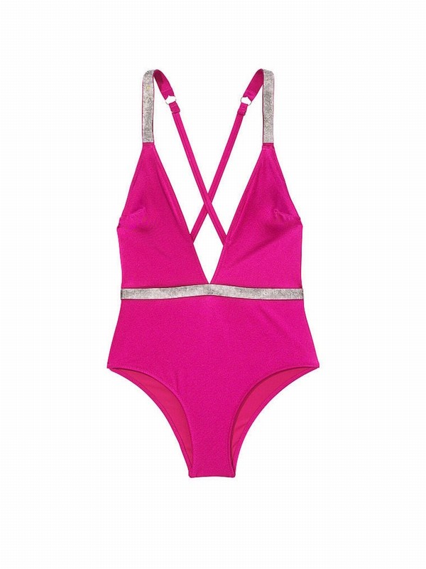 Pink Victoria Secret Berry Blush Shine Strapsuit Swimsuits | AIORY3697