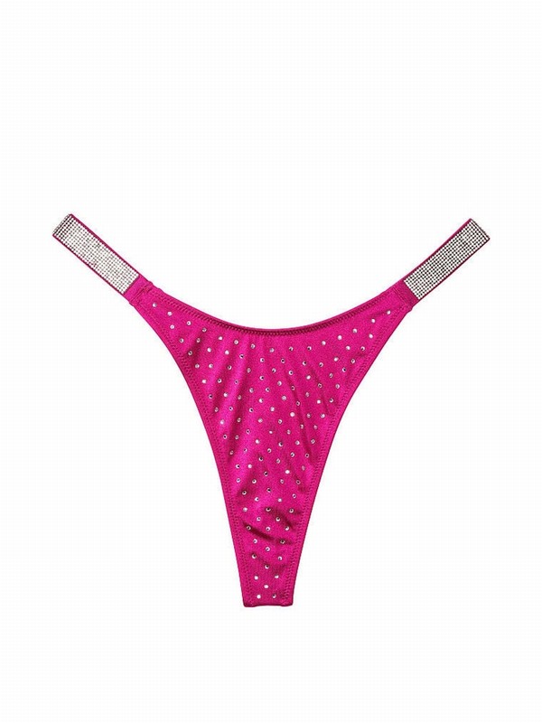 Pink Victoria Secret Berry Blush Thong Shine Strap Bikini Bottom | MCRJD8102