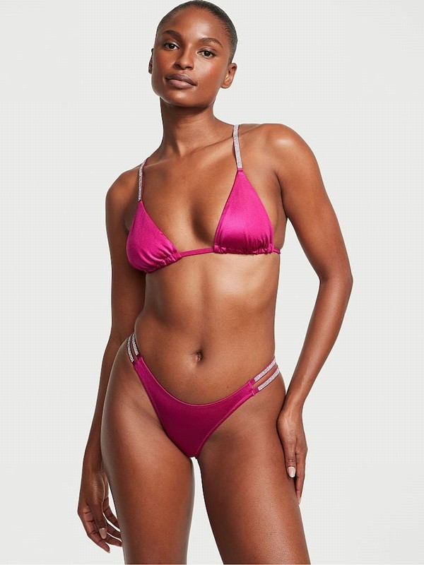 Pink Victoria Secret Berry Blushzilian Shine Strap Bikini Bottom | RSPJQ8943