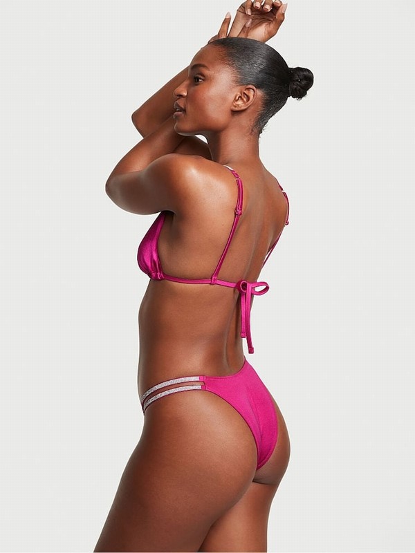 Pink Victoria Secret Berry Blushzilian Shine Strap Bikini Bottom | RSPJQ8943