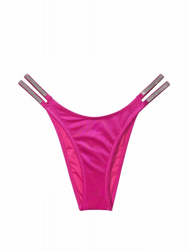 Pink Victoria Secret Berry Blushzilian Shine Strap Bikini Bottom | RSPJQ8943