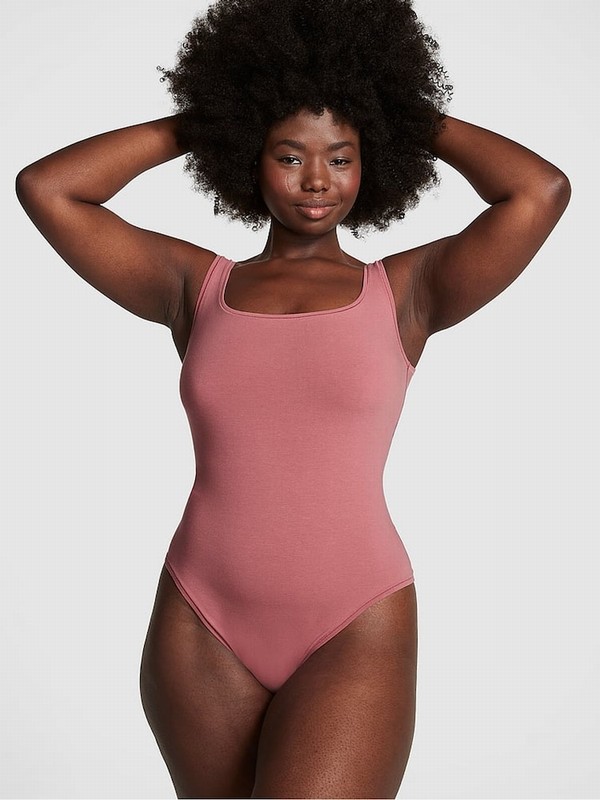 Pink Victoria Secret Berry Cotton Bodysuit Lingerie | JLYZF7461