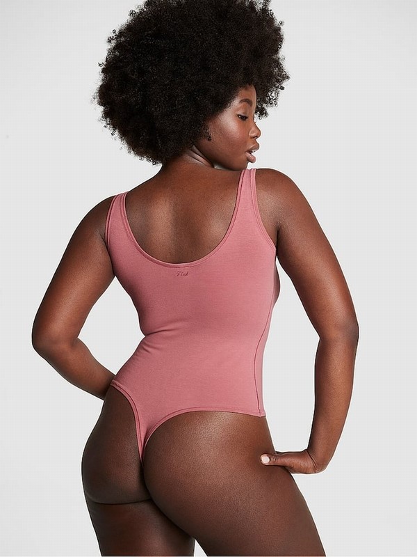 Pink Victoria Secret Berry Cotton Bodysuit Tops | DEMBA9705