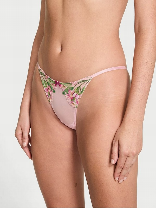 Pink Victoria Secret Brazilian Lily Embroidery Underwear | ZMGTR2784