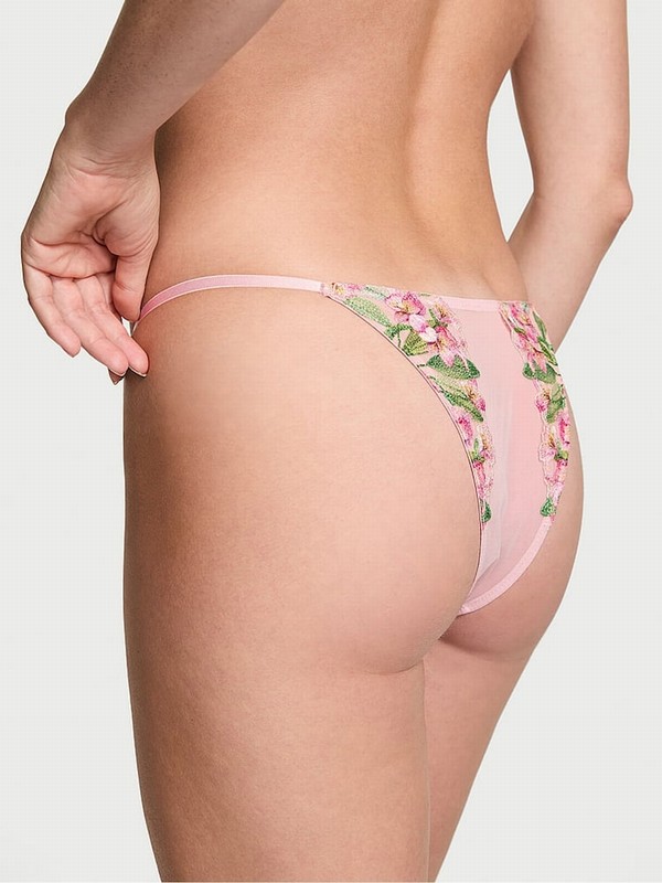 Pink Victoria Secret Brazilian Lily Embroidery Underwear | ZMGTR2784
