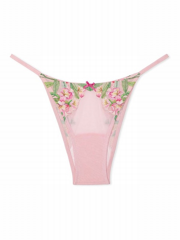 Pink Victoria Secret Brazilian Lily Embroidery Underwear | ZMGTR2784