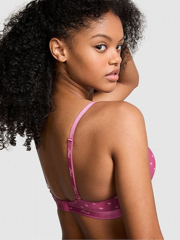 Pink Victoria Secret Cherry Push Up Cotton Logo Bras | NLCZG7914