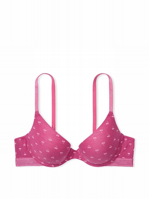 Pink Victoria Secret Cherry Push Up Cotton Logo Bras | NLCZG7914