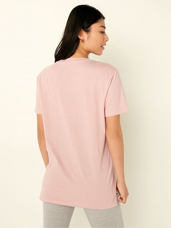 Pink Victoria Secret Cotton Sleeve Campus T Shirts | COQVK9538