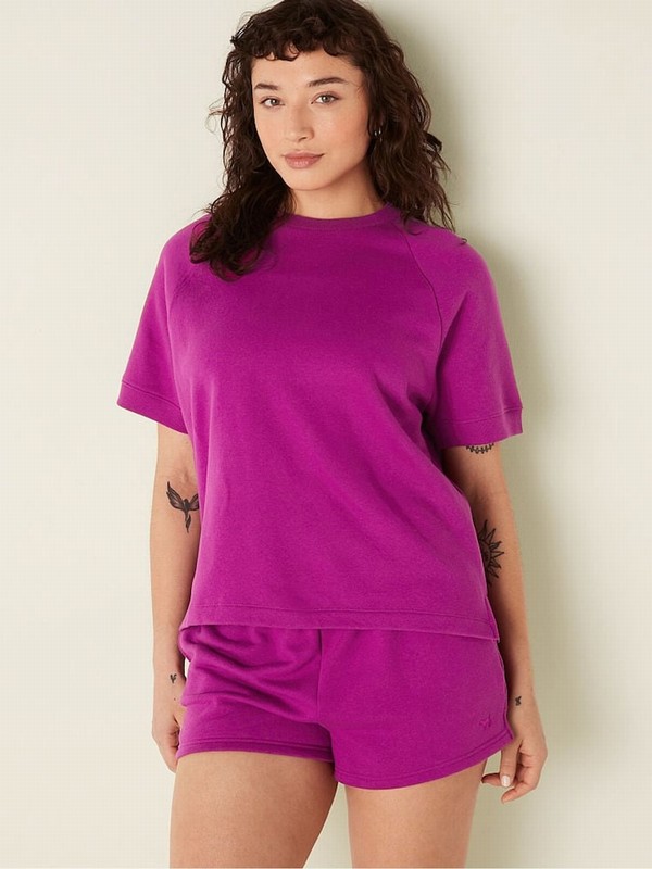 Pink Victoria Secret Dahlia Magenta Sleeve Oversized Crew Neck T Shirts | JWXFT2819