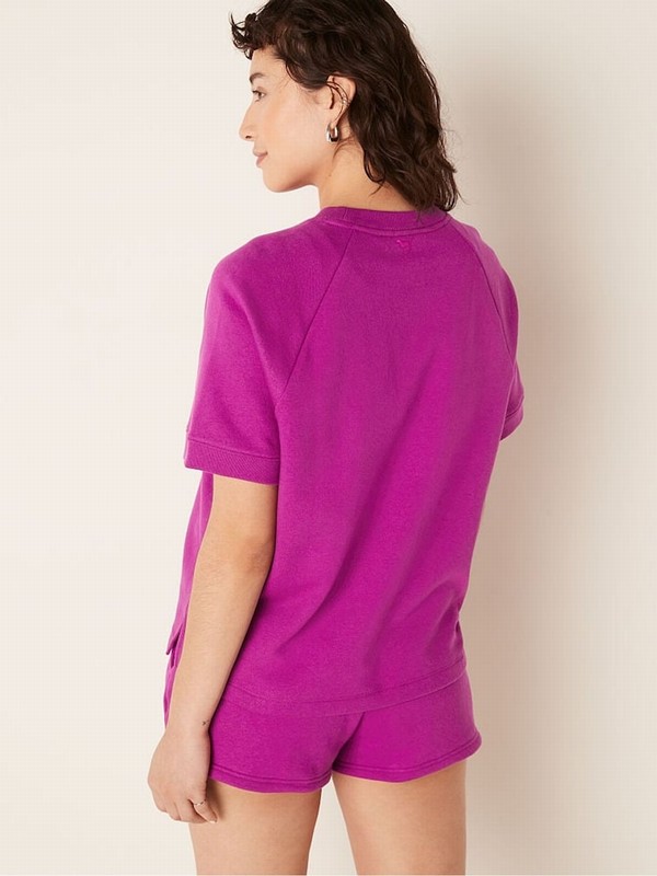 Pink Victoria Secret Dahlia Magenta Sleeve Oversized Crew Neck T Shirts | JWXFT2819