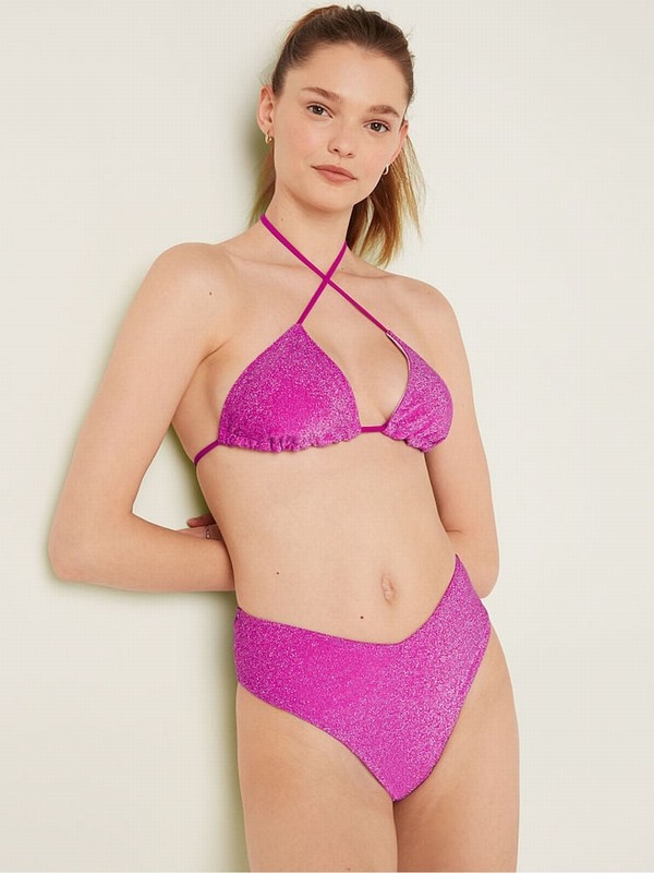 Pink Victoria Secret Dahlia Magenta Triangle Shimmer Bikini Top | XFCVE1205
