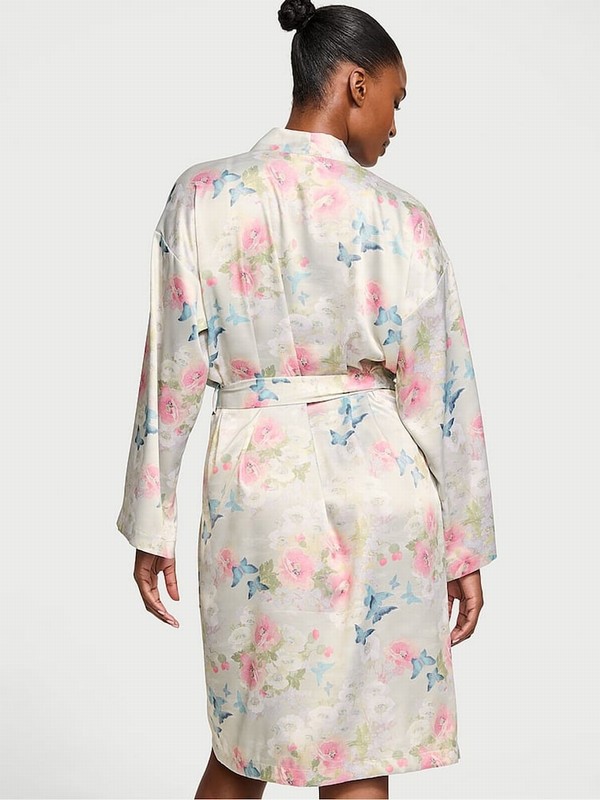 Pink Victoria Secret Delicate Garden Print Satin Midi Robe Nightwear | RCVJE8437