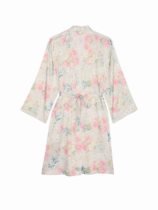 Pink Victoria Secret Delicate Garden Print Satin Midi Robe Nightwear | RCVJE8437