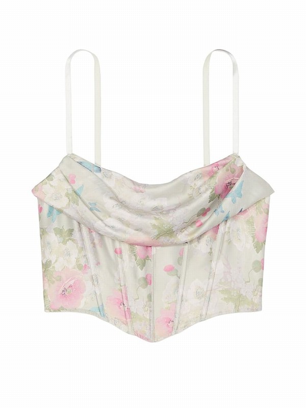 Pink Victoria Secret Delicate Garden Print Satin Cowl Neck Corset Top Lingerie | CDSZU9807