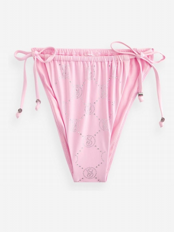 Pink Victoria Secret Diamanté Monogram Tie Side Brief Bikini Bottom | FJOCB2864