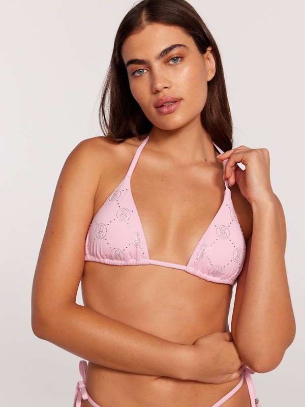 Pink Victoria Secret Diamanté Monogram Triangle Bikini Top | KERJF4983