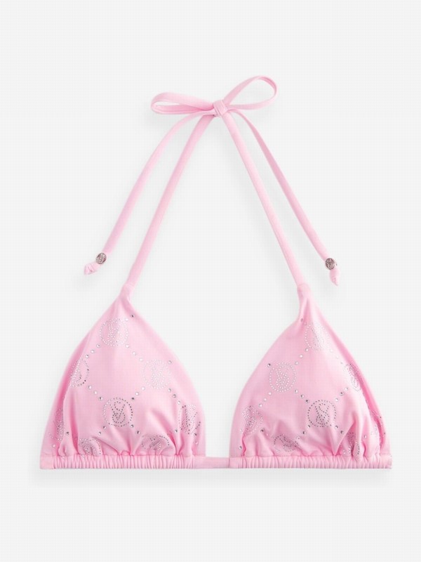 Pink Victoria Secret Diamanté Monogram Triangle Bikini Top | KERJF4983