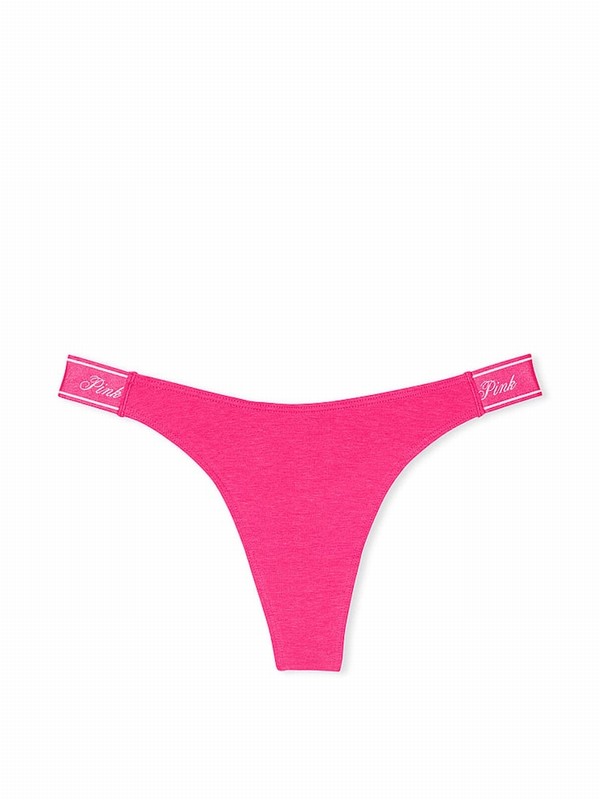 Pink Victoria Secret Enchanted Cotton Logo Scoop Thong Underwear | FKVJC2890